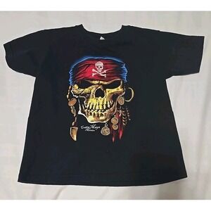 Youth Large Costa Maya Mexico Black T-shirt Pirate Skull Short Sleeve